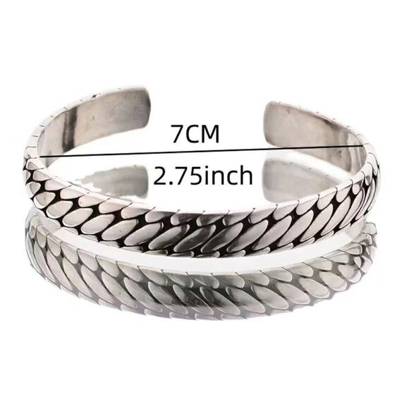 Silver Tone Braided Cuff Bracelet #865 - Picture 3 of 5